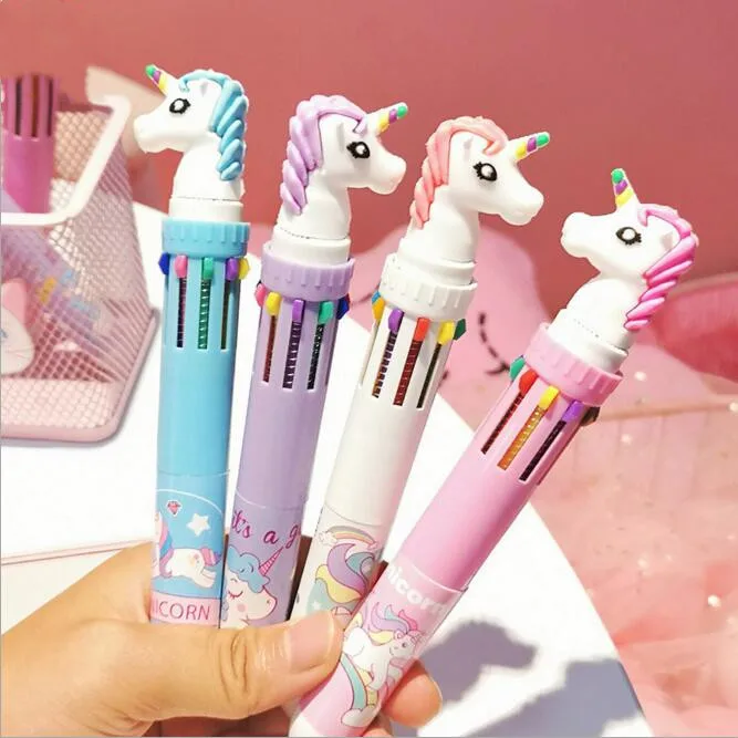 Multi-color 10 Colors Press Unicorn Ballpoint Pen Advertising Pen Monocerus Signature Pen Office Stationery Kids Birthday Gift