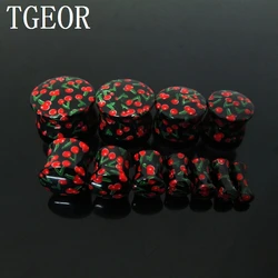 HIGH QUALITY piercing 1 pair gauges ear expander saddle cherry logo printed acrylic ear plug HOT SALE