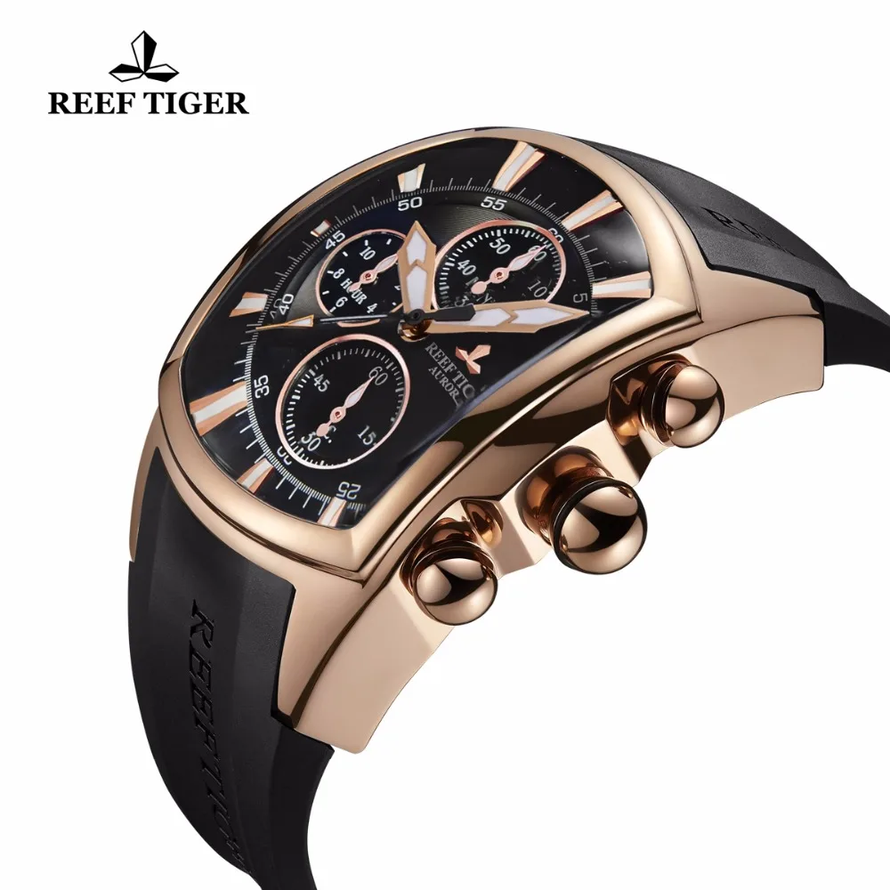 Reef Tiger/RT Big Pilot Watches Mens Luxury Rose Gold Rubber Strap Waterproof Sport Clock Date RGA3069-T