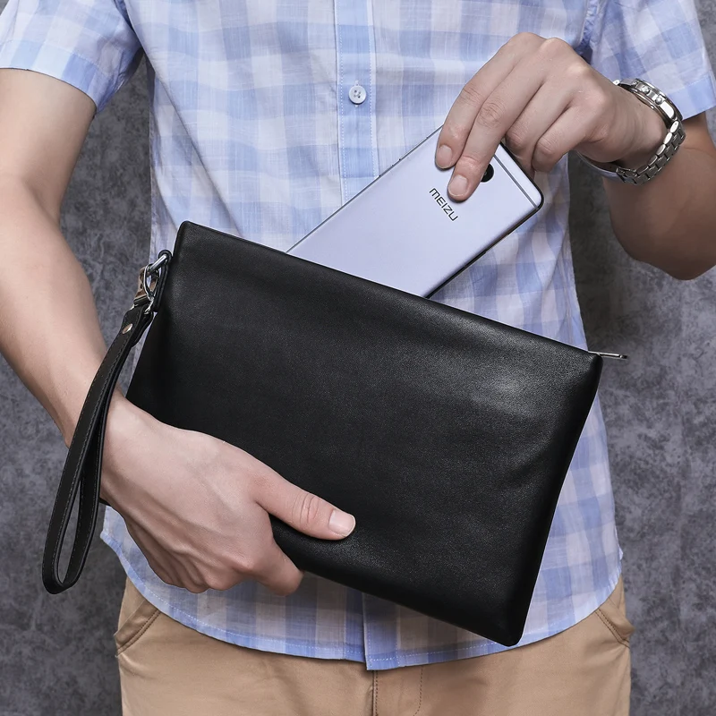 Wmnuo 2024 Clutches Bag Men Envelope Bag Handbag Genuine Leather Sheepskin Wallet Pouch For Male Clutch Business Phone Bag Male