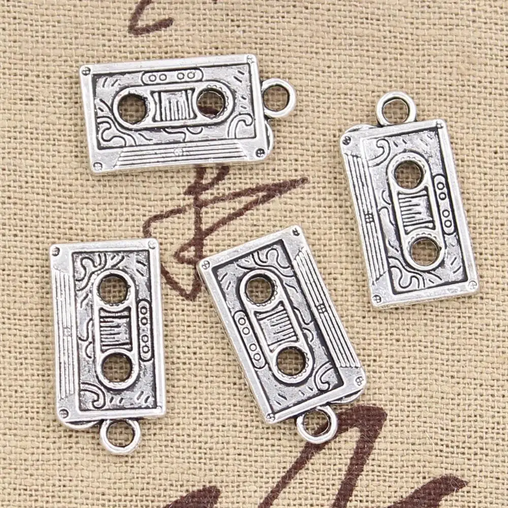 12pcs Charms Retro 80's Cassette Tape 23x12mm Antique Bronze Silver Color Plated Pendants Making DIY Handmade Tibetan Jewelry