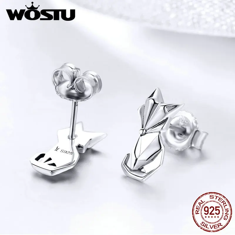 WOSTU New Fashion 925 srebro składane Fox stadniny kolczyki dla kobiet przyjęcie zaręczynowe romantyczny nowy rok biżuteria prezent FIE526
