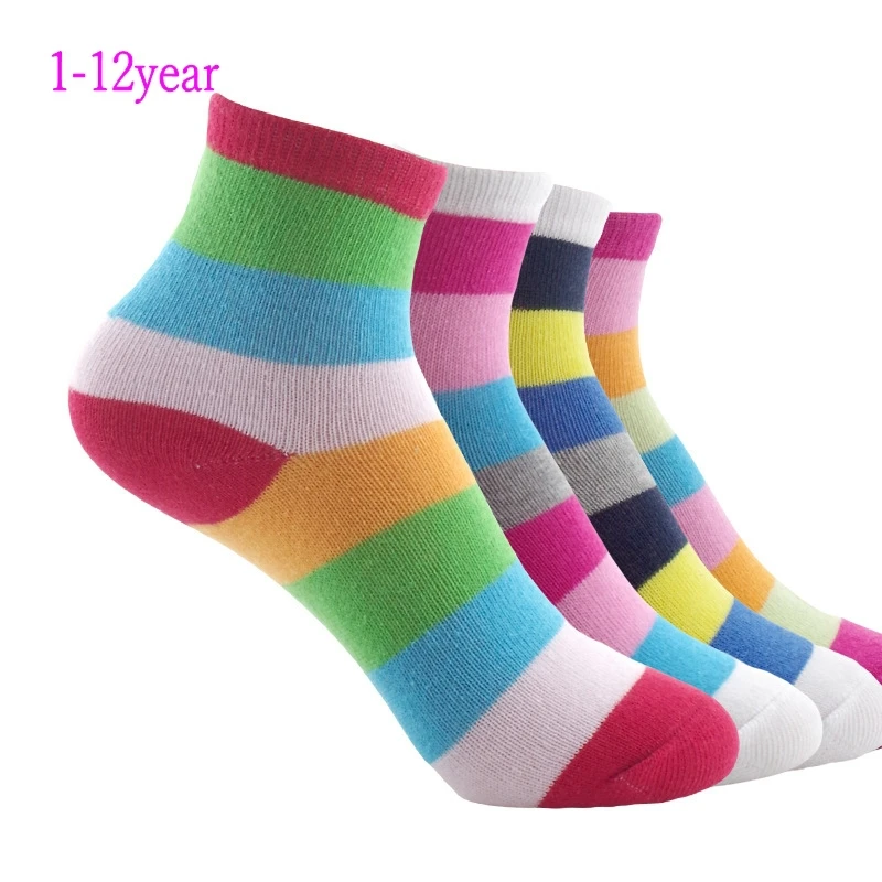 10 pcs=5 pairs 1-12 year socks 2015 Spring &autumn rainbow cotton kids socks for girls baby socks