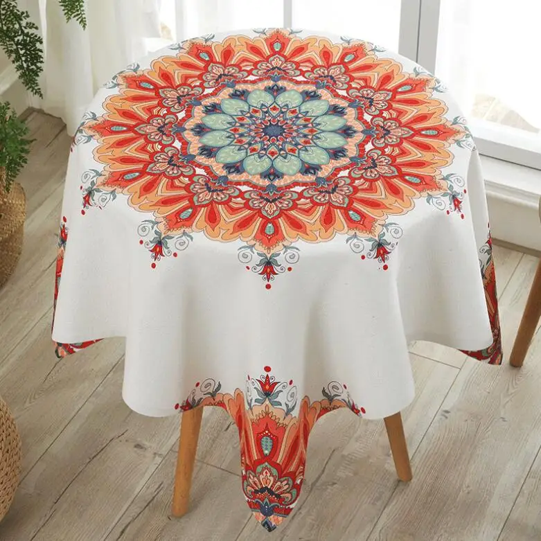 

INS Ethnic Floral Round Tablecloths Waterproof anti-hot anti-oil disposable small round table cloth tablecloths cotton and linen