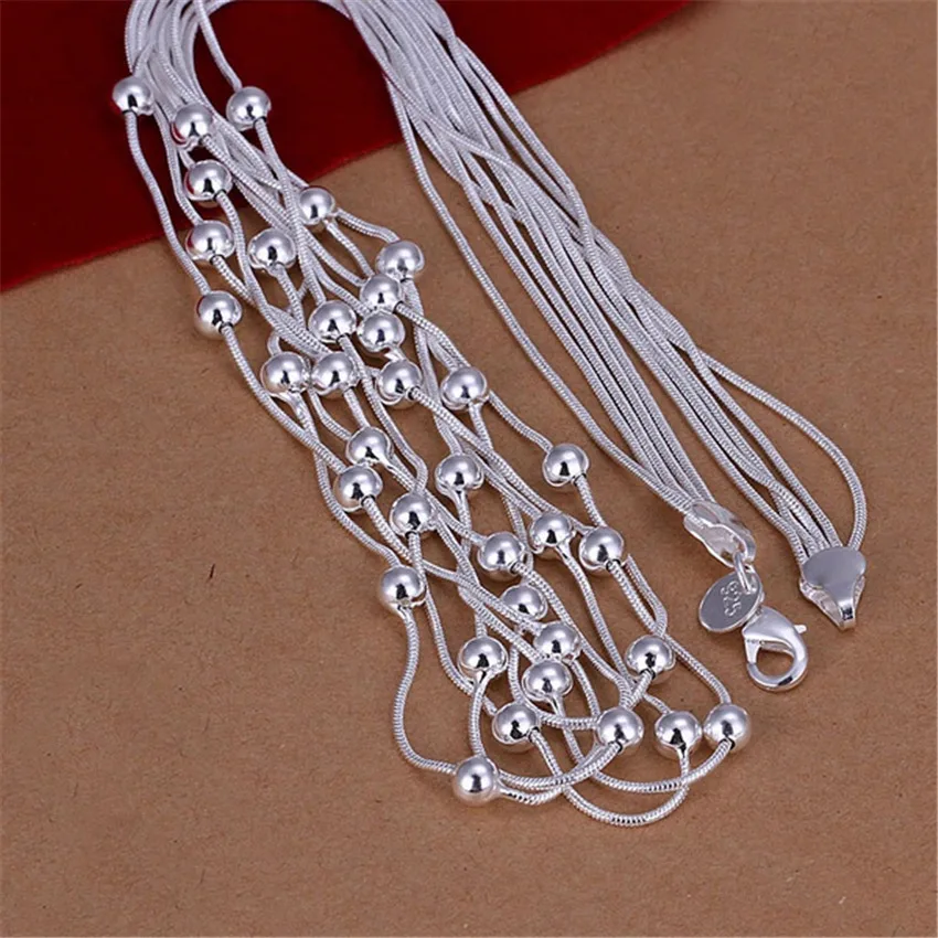 Hot retro charm silver color for women lady chain solid bead Necklace Fashion trends silver Jewelry Gifts JSn213