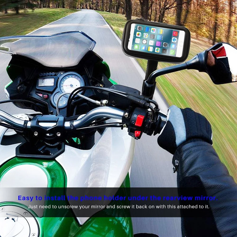 Untoom Waterproof Motorcycle Motorbike Phone Holder Cell Phone Mount Bracket for Scooter Rearview Mirror Stand for iPhone Xiaomi