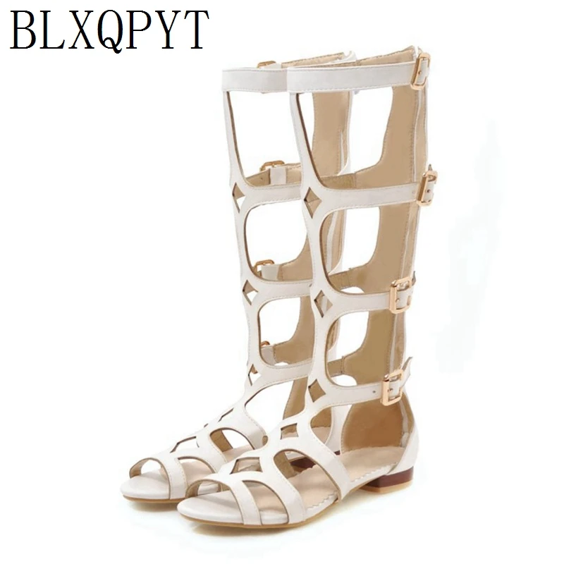 BLXQPYT WHITE Color Women Sandals Woman Shoes Thong Gladiator Flat Sandals ZIP Chaussure Big Size 34-48 tenis feminino x362-8