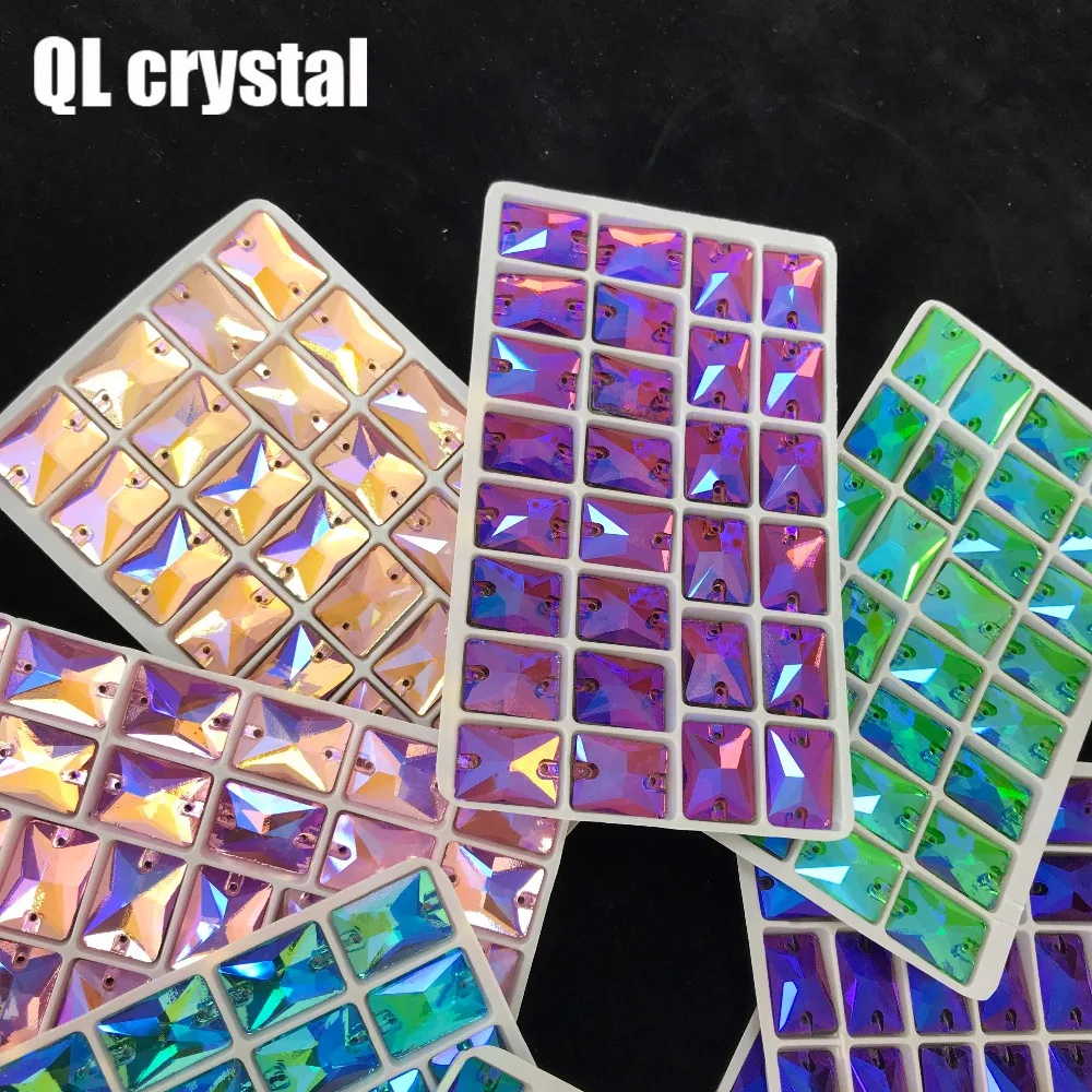 8x10,10x14,13x18mm Color AB Sew on Glass Crystal Rhinestone Flatback for wedding Dress DIY clothes shoes bags accessories