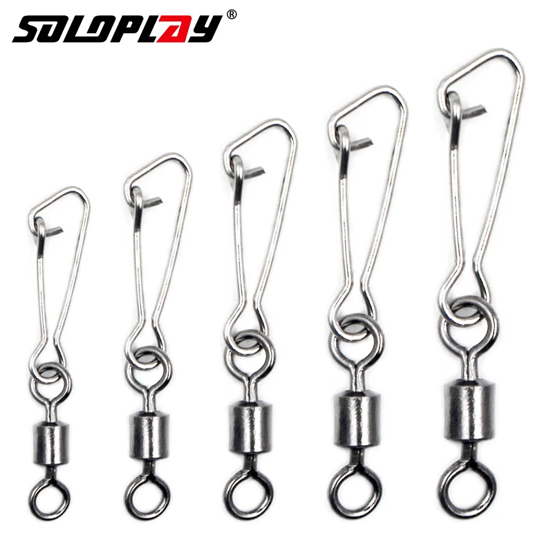 

Soloplay 30PCS/Lot 2# 4# 6# 8# 10# Fishing lure Rolling Swivel with Nice Snap stainless steel fishing Hook Connector Link