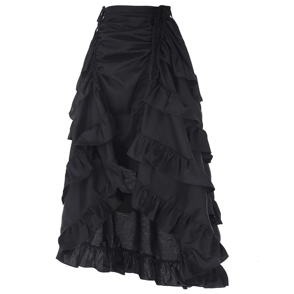 Gothic Style Skirt Women Sexy Fishtail Slim High -Low Asymmetric Ruffle Vintage Steampunk Clothing Cotton Skirts