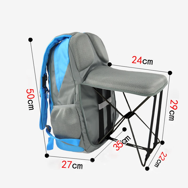 Outdoor Fishing Backpack Hiking Camping Trekking Travel Shoulder Multi-functional Large Capacity Fishing Bag Folding Chairs 47L