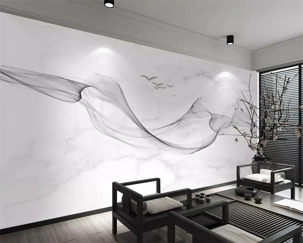 

Chinese ink mural 3d wallpaper smoke landscape art marble living room bedroom background wall home decoration TV mural