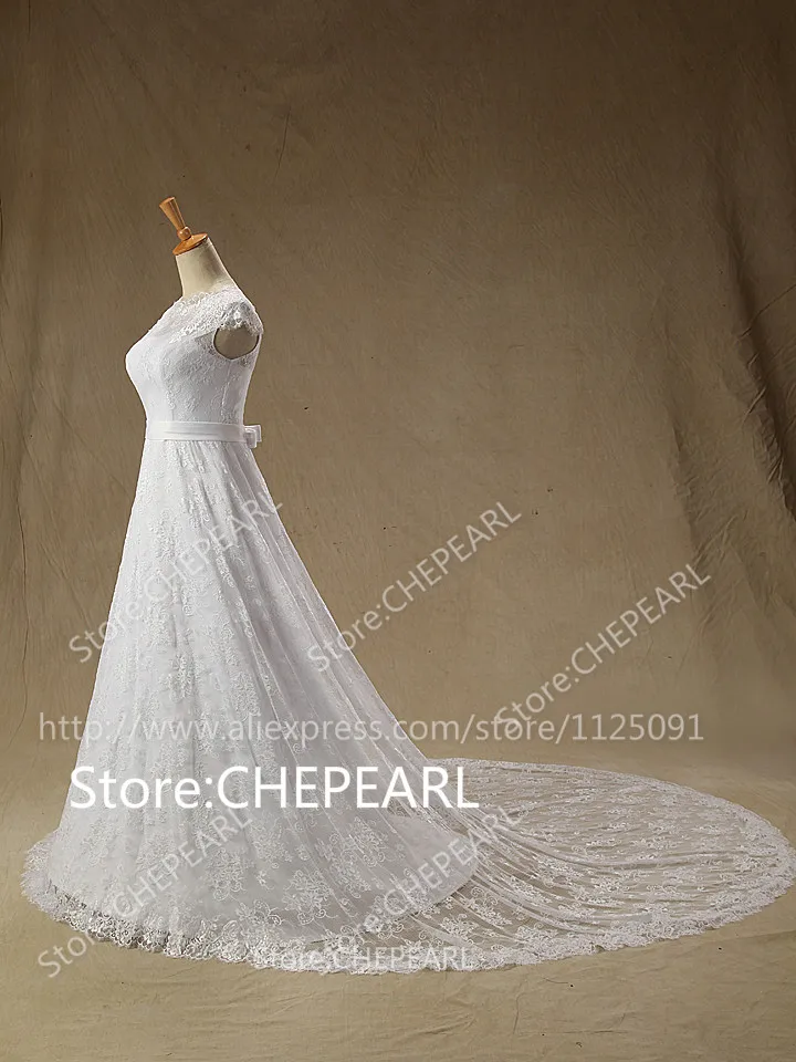 Vestido De Noiva Wedding dress Custom Made Scoop See Through Back Zipper Button Full Lace Sleeveless Lace Wedding Dress Real