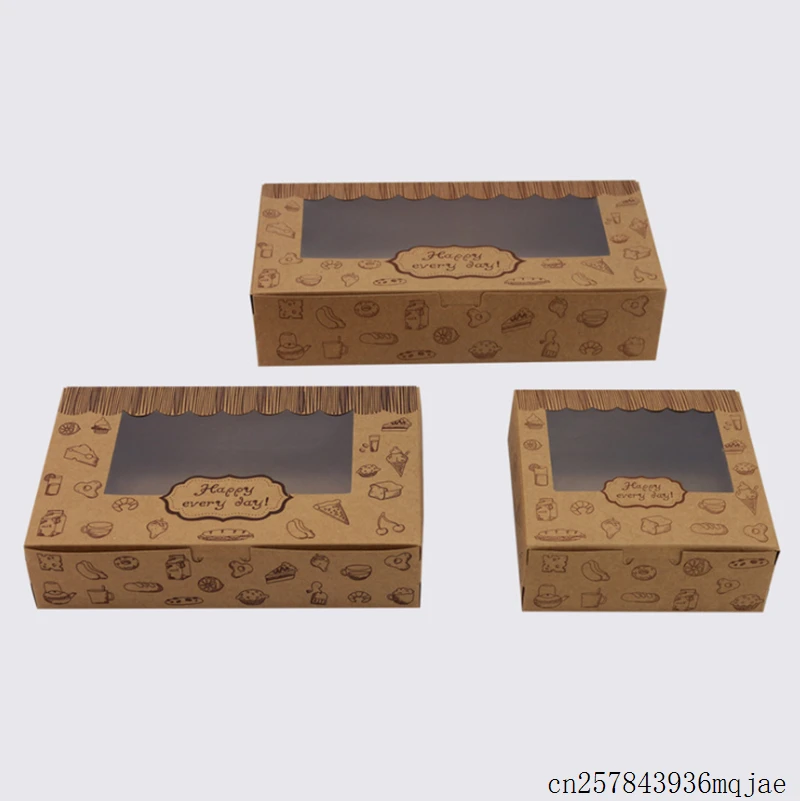 

200pcs Cookies Box Kraft Cake Box Paper Cardboard Packaging with Clear pvc Window Baking Food Carton