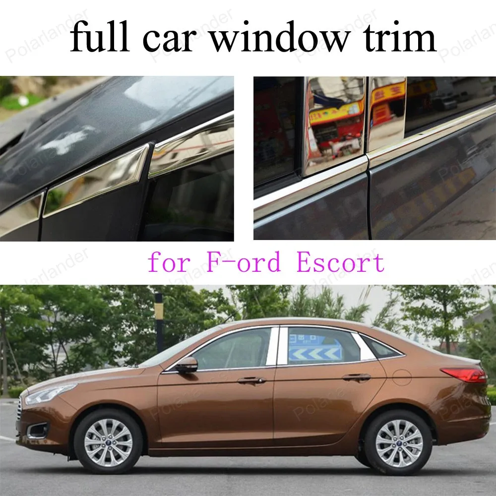 Car Styling Full Window Trim For F-ord Escort Decoration Strip Exterior Accessories Stainless Steel