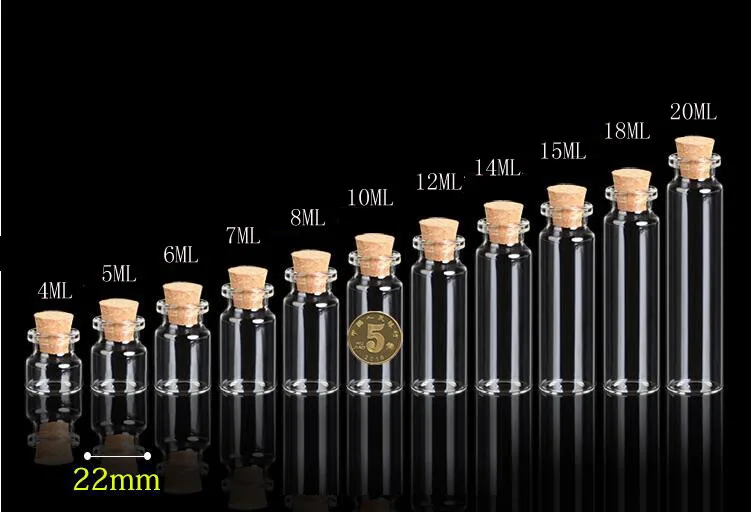 50pcs 22*25mm Glass Cork drift wishing Bottle Mini 4ml Empty Vial Cosmetic Sample Container Refillable Jars Stopper test tube