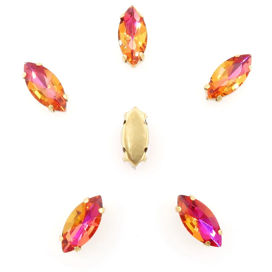 Navette-förmige Goldkrallenfassungen, 20 Stück, Regenbogenfarbene Glaskristalle, 7*15mm, zum Aufnähen, Pferdeaugen-Kristalle, für Taschen, DIY-Besatz – Detail 5