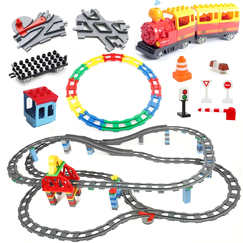 Train Track Sets Big Building Block Vehicle Accessories DIY Assembly Railway Children Interactive Toys Compatible Big Size Brick