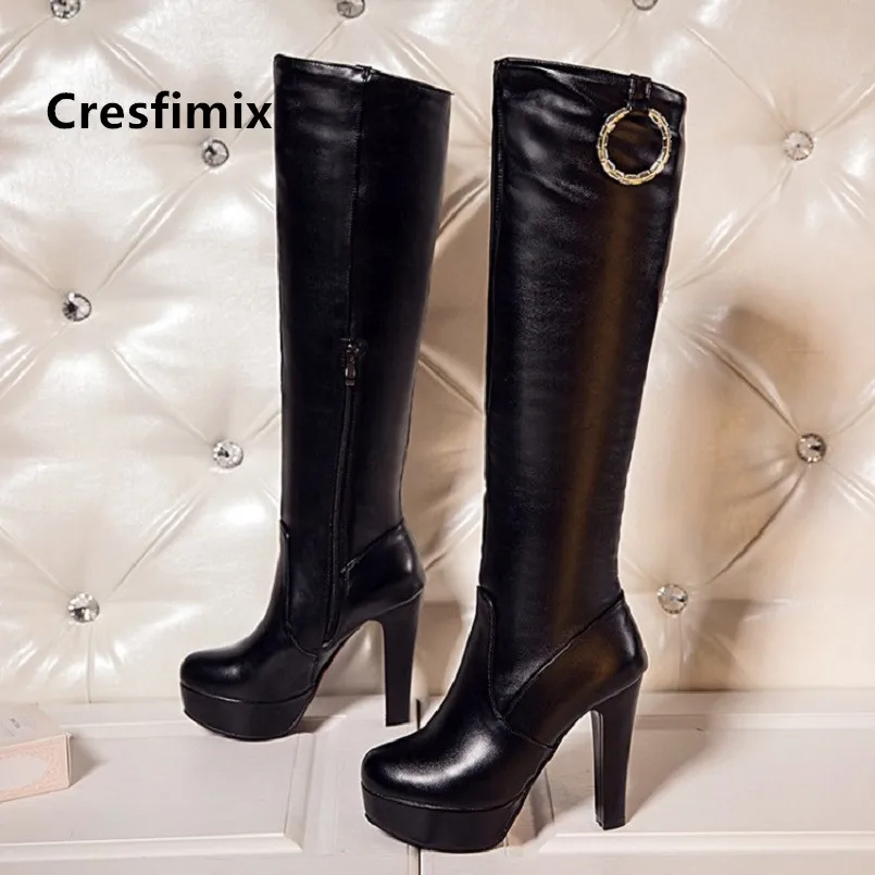 Cresfimix women cute high quality high heel black long boots lady casual autumn & winter boots cool boots Frauen Stiefel a6018