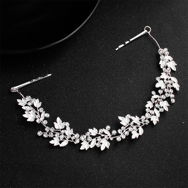 Miallo Newest White Crystal Alloy Leaves Hair Vine Bridal Head Ornaments Wedding Hair Jewelry Accessories Tiaras and Crowns