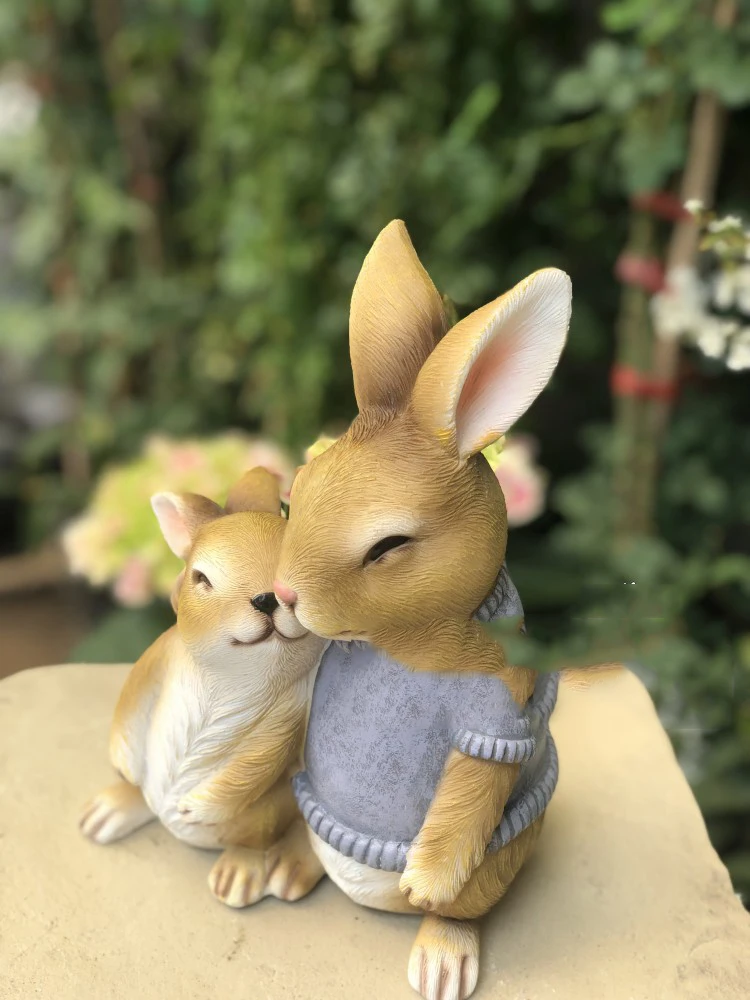 

Outdoor Garden Decoration Resin Cute Bunny Figurines Crafts Home Simulation Animal Statue Ornaments Courtyard Villa Furnishings