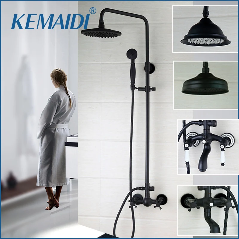 KEMAIDI-Juego de ducha para baño, grifería de lluvia montada en la pared de 8 pulgadas, 3 funciones, 2 asas cruzadas, accesorios de ducha de latón macizo