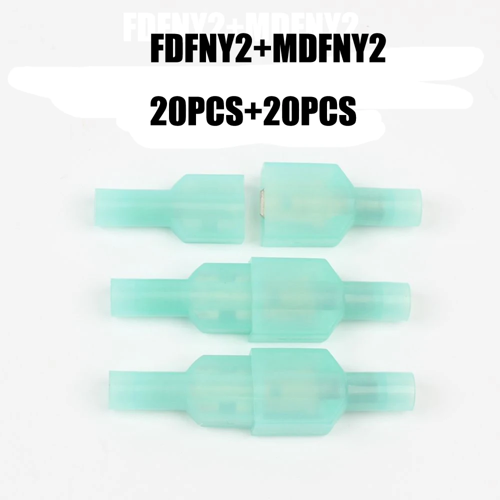 40Pcs FDFNY2-250 MDFNY2-250 NYLON brass Female Insulated Spade joint Cable Wire Connector 1.5-2.5mm2 16-14AWG