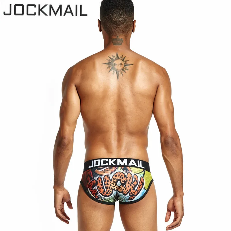 JOCKMAIL Playful fun Sexy Men Underwear Print Underpants Ice silk Briefs Cueca Gay Male Panties Slip 21 Pattern design Shorts