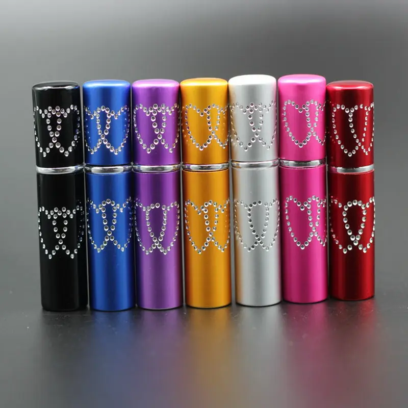 50pcs/Lot Hot Sales Pump 5ml Engraved Designs Refillable Anodized Aluminum Perfume Bottle With Heart Shape Pattern Scent-bottle