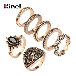 Kinel 7pcs/Set Bohemian Finger Rings For Women Antique Gold Color Punk Resin Bohemian Midi Ring Set Fashion Vintage Jewelry