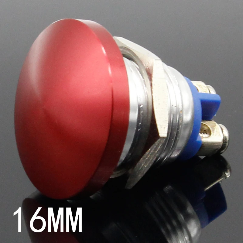 Interruptor de botão de auto-redefinição de cabeça de cogumelo de metal de 16mm muitas vezes aberto corrente de pé de parafuso vermelho 5A