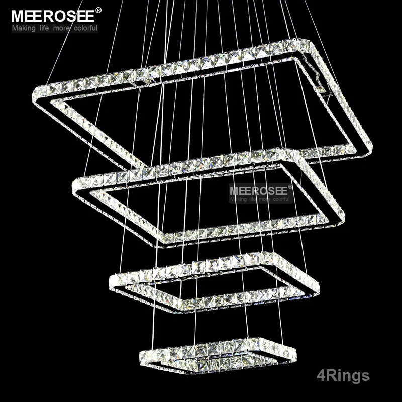 Modern Crystal Chandelier Light LED K9 Square Circel Rings Pendant Lamp For Foyer Living Room Bedroom Home AC90-260V