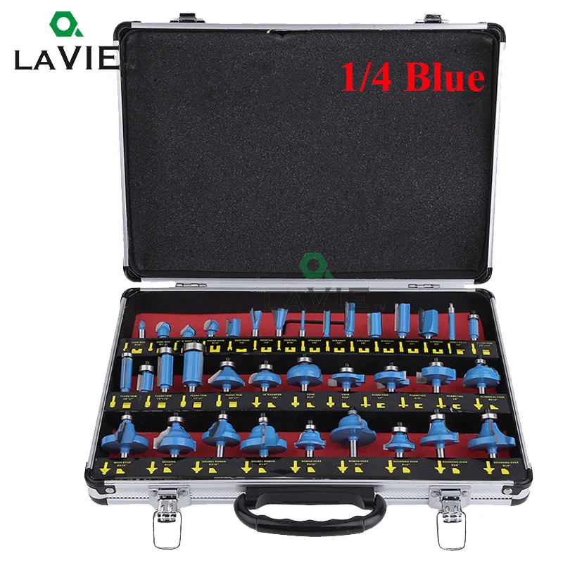 LAVIE 35PCS 1 Set 1/4 Woodworking Router Bits 1/2 Lnch Milling Cutter Bits End Mill CNC Engraving Machine Tool MC01001