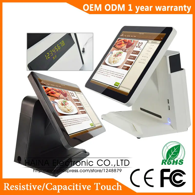 Haina Touch 15 inch Multi Touch Singe Screen POS System with LED Customer display Win10 Pre install