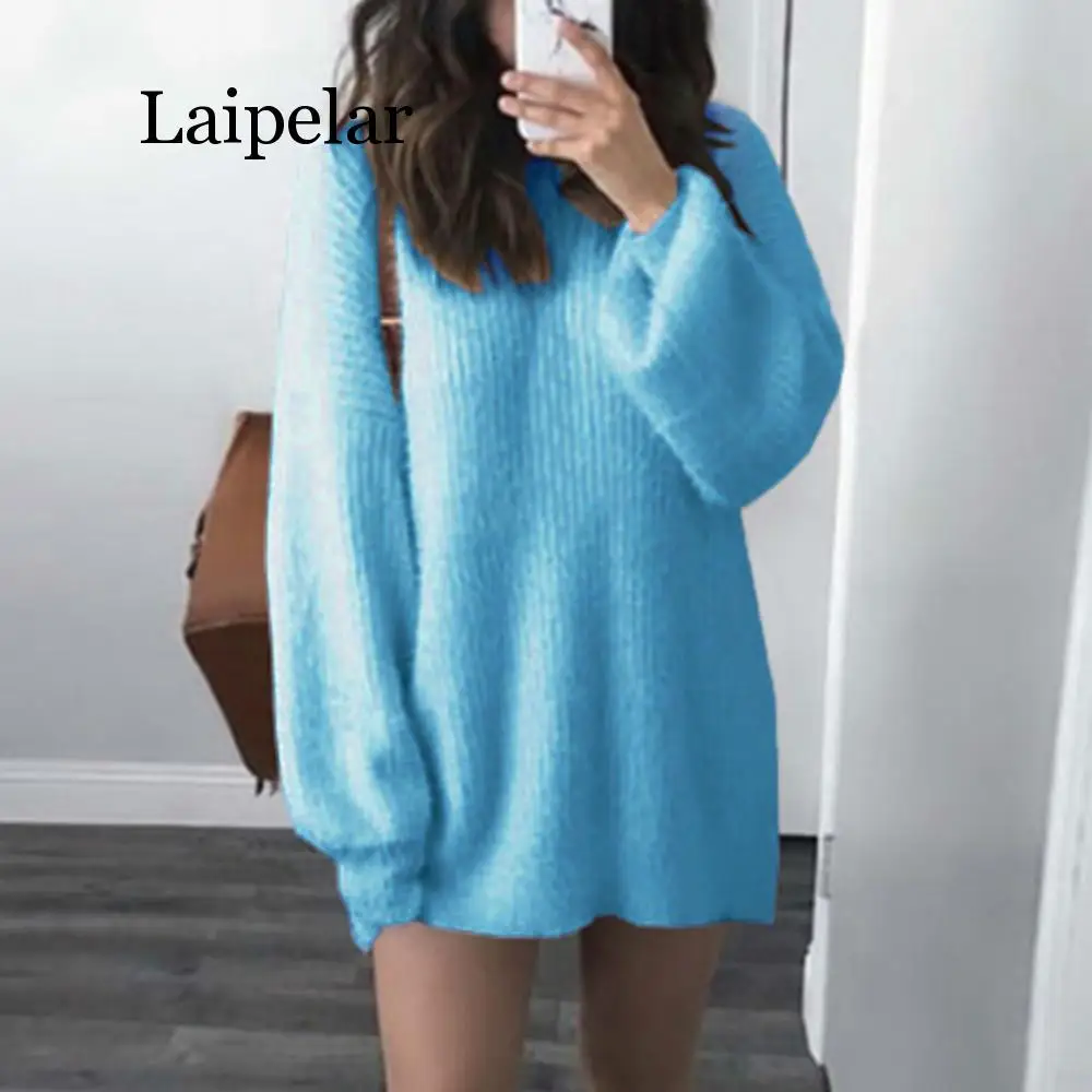 Winter Sweater Women Round O-Neck Loose Knitted Warm Pullover Knit Sweater Large Size Loose Long Sleeves Women Tops Bottom