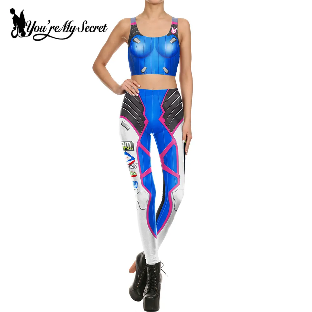 [You\'re My Secret] Fashion Blue White Leggins Women Leggings Bottoms Cosplay Super HERO Tracer Comic Legging Mujer Pants KDK1641