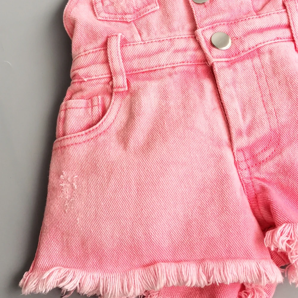 Chumhey 2-10T Kids Overalls Summer Girls Suspender Denim Shorts Pink Jeans Children Clothes Kawaii Bebe Jumpsuit Child Clothing