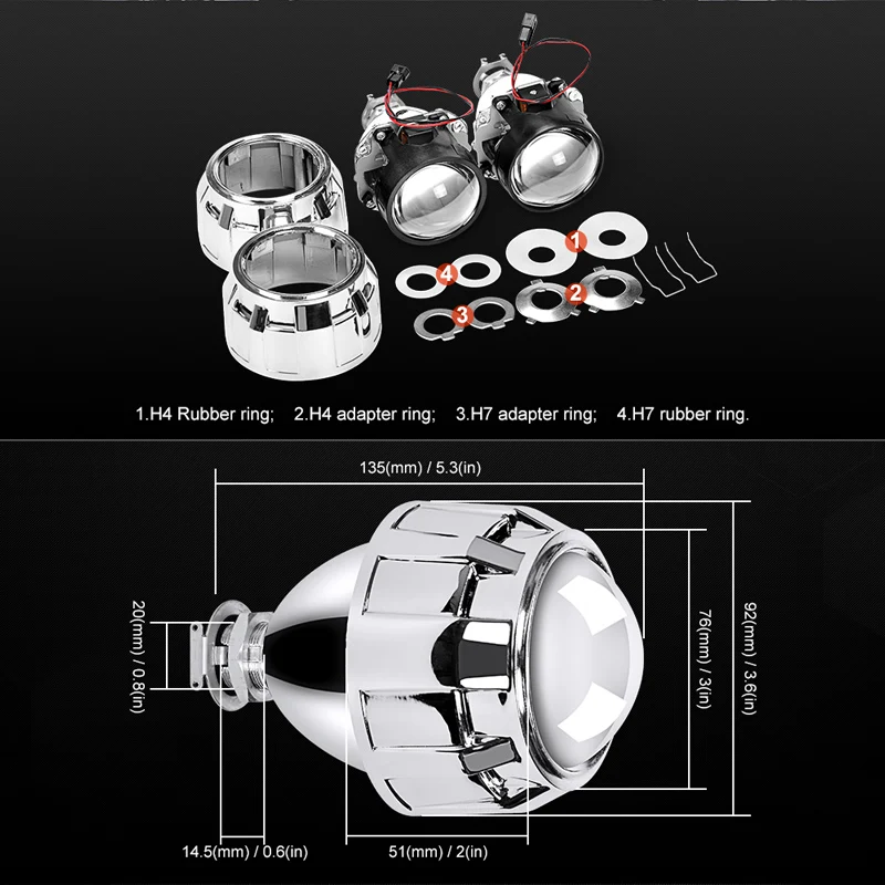 RACBOX 2Pcs 2.5 Inch Universal Bi Xenon HID Projector Lens Silver