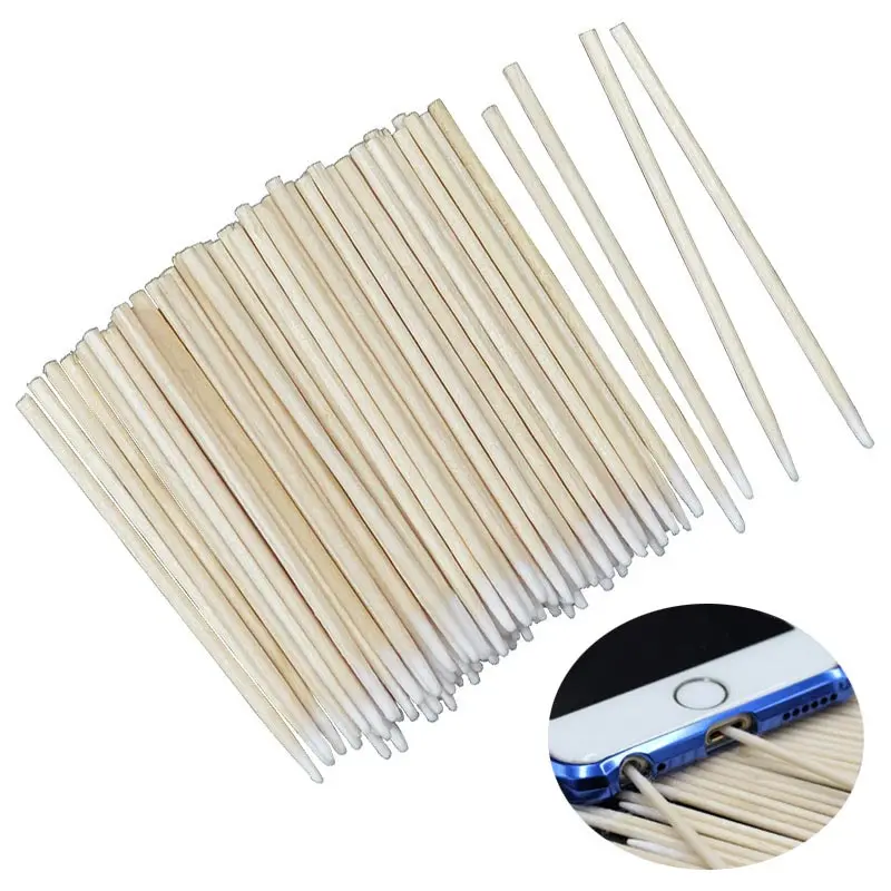 100 Pcs/Tasche Baumwolle Tupfer Stick für iPhone iPad Samsung Handy USB Lade Port Kopfhörer Jack Stecker Loch staub Reinigung Werkzeuge