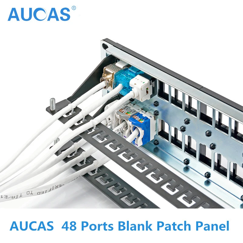 AUCAS-Conector Modular com Jack Keystone Desblindado, Patch Panel, Em Branco, 48 Portas, RJ45, Gerenciamento de Cabos