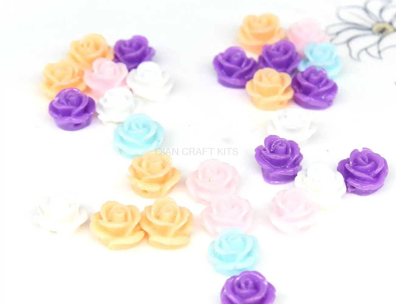 250pcs Drilled Resin Rose Flower Beads With Hole mix color or you choose 13mm