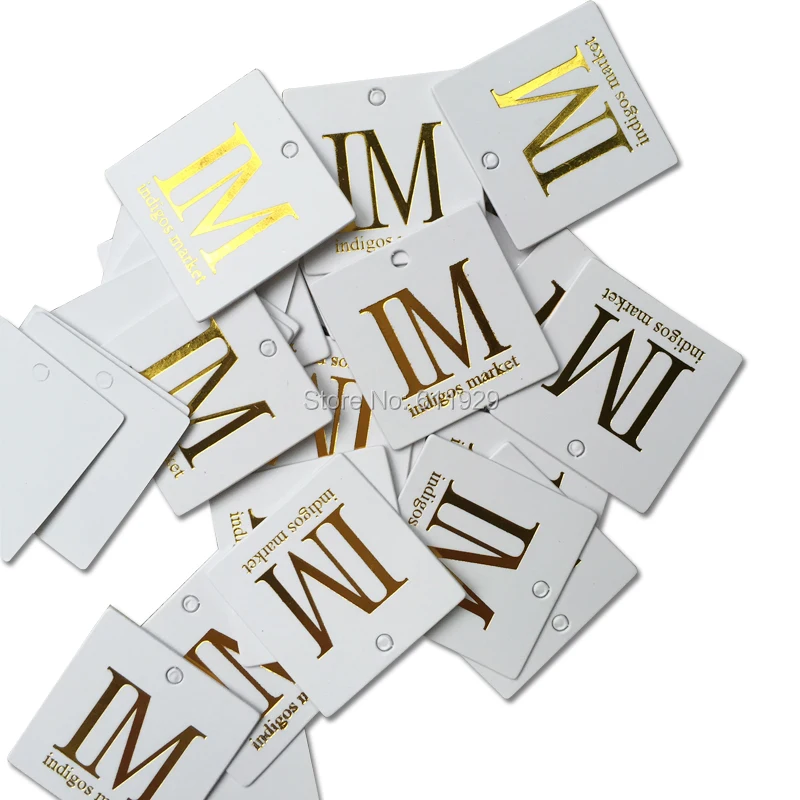 

custom earrings tags/jewelry paper labels/white tag with golden logo/gift packing labels/price tag/DIY card clothing hang tag