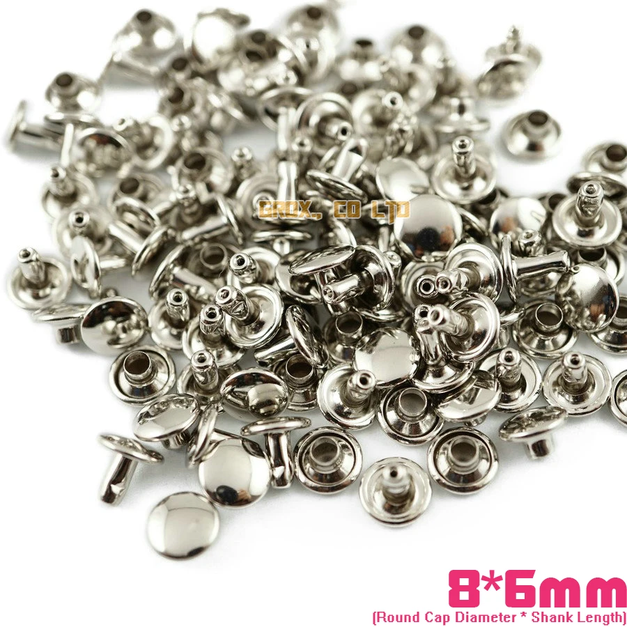 

600 set 8*6mm Silver Double Cap Round Rapid Rivet Punk Rock Leathercraft Rivet