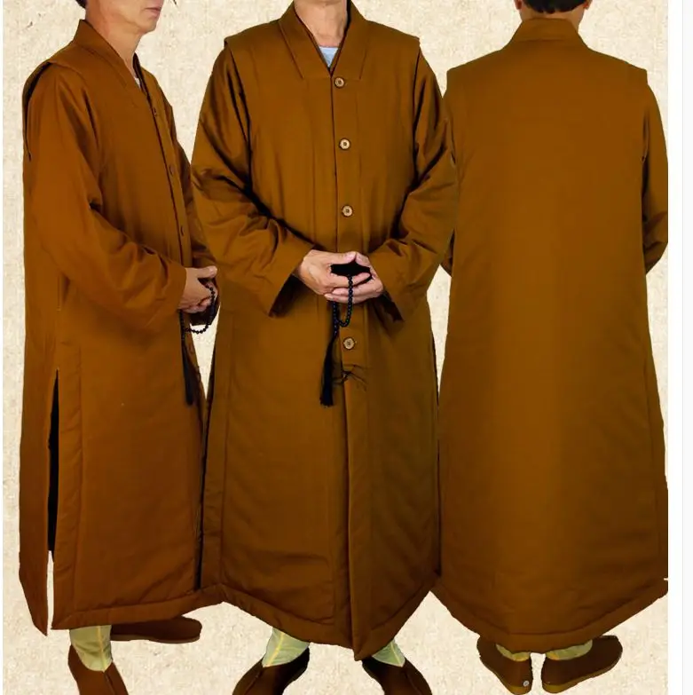 2colors unisex buddhist long vest robe suits shaolin Monks meditation abbot nun clothing coat lay gown