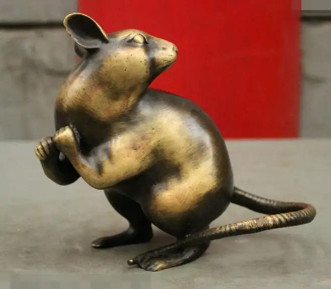 

Free shipping S03036 6" Folk Chinese Fengshui Pure Bronze Zodiac Stand Mouse Lovely Statue Sculpture