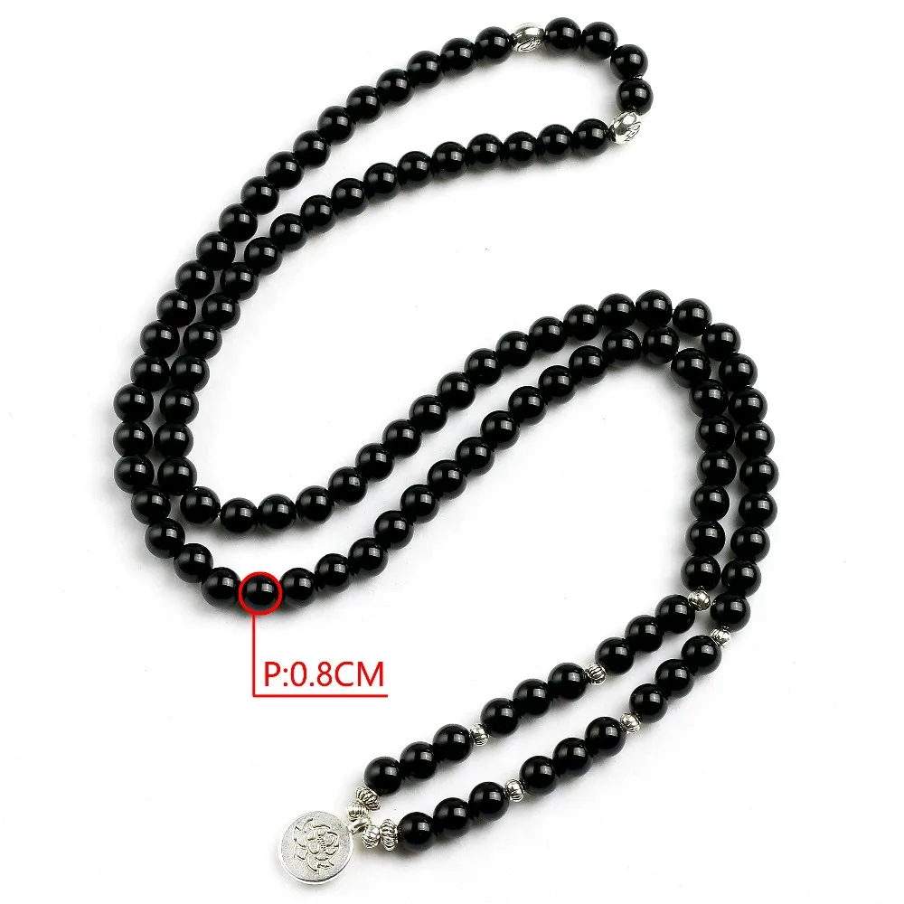 Natural Black Onyx Mala 108 Beads Bracelet Necklace Women Men Tree Life Om Charm Stone Powerful protection Yoga Jewelry