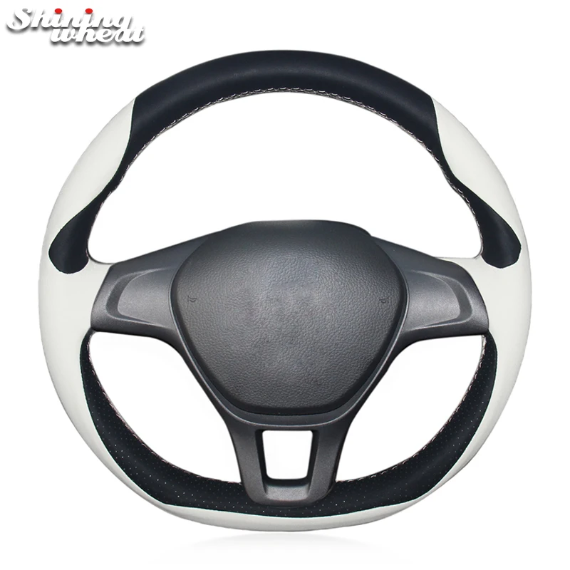 

Shining wheat Black White Genuine Leather Car Steering Wheel Cover for Volkswagen VW Golf 7 New Polo 2014 2015 2016 2017 Mk7