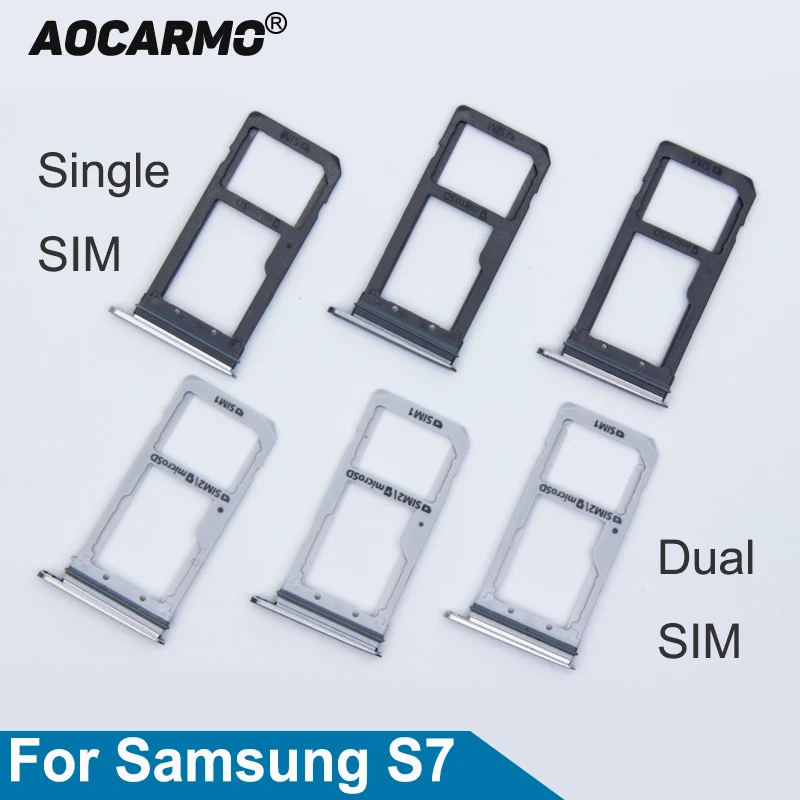 Aocarmo Single/Dual Metal Plastic Nano Sim Card Tray Slot Holder For Samsung Galaxy S7 G930 G930F Gold/Silver/Grey