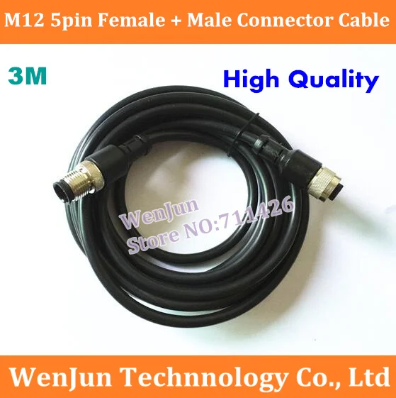 2PCS NEW M12 5pin Female + Male Sensor plug 5 core Connector Cable 3 meter  length M12 Aviation plug with  Cable