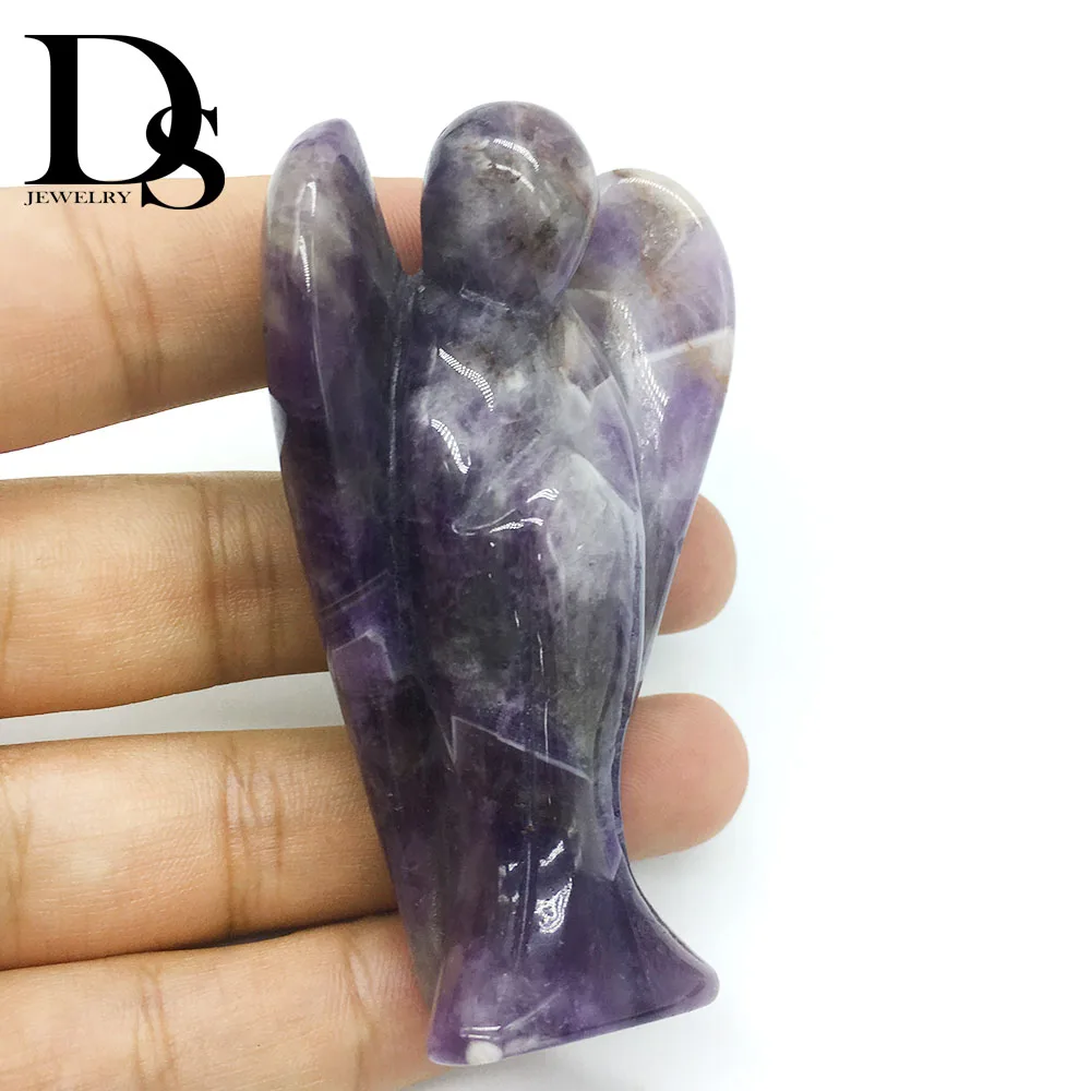 DS 70mm Natural Dream Amethyst Angel Figurines Healing Crystal Angel Carved Statue Lucky Engel Christmas Home Decoration Gift